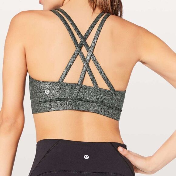 Lululemon Energy Bra In Luminosity Foil Print Black Silver Sz 2 - Picture 2 of 7